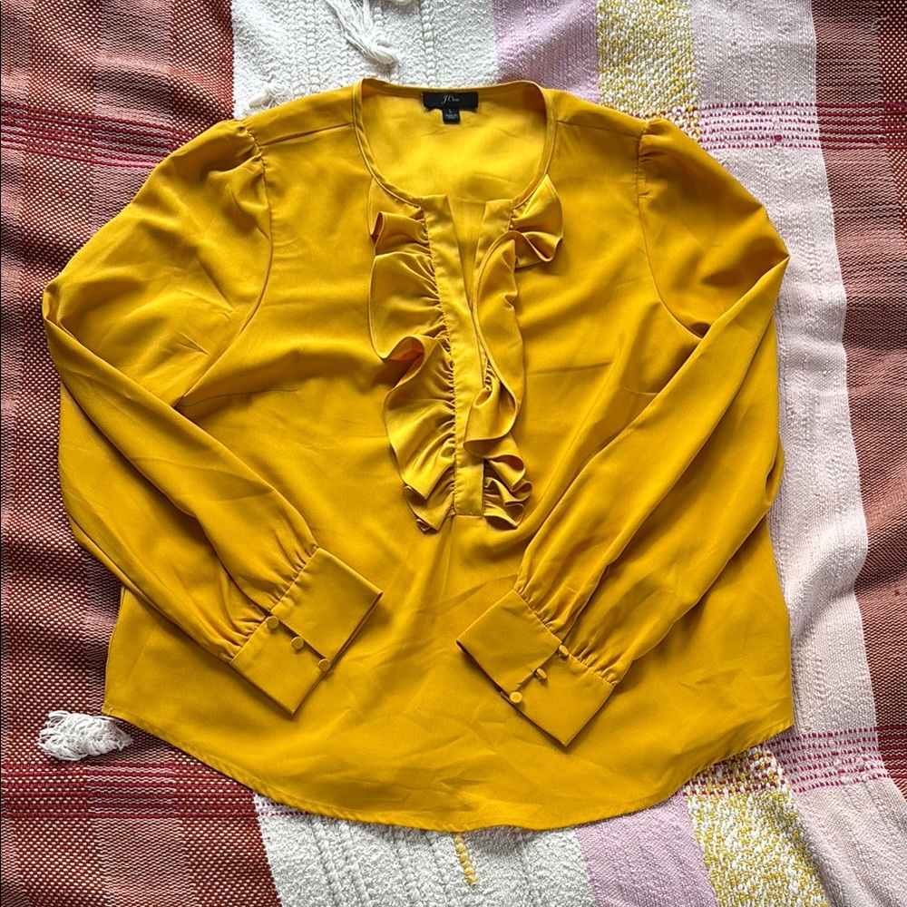 J. Crew Mustard Yellow Ruffle Blouse